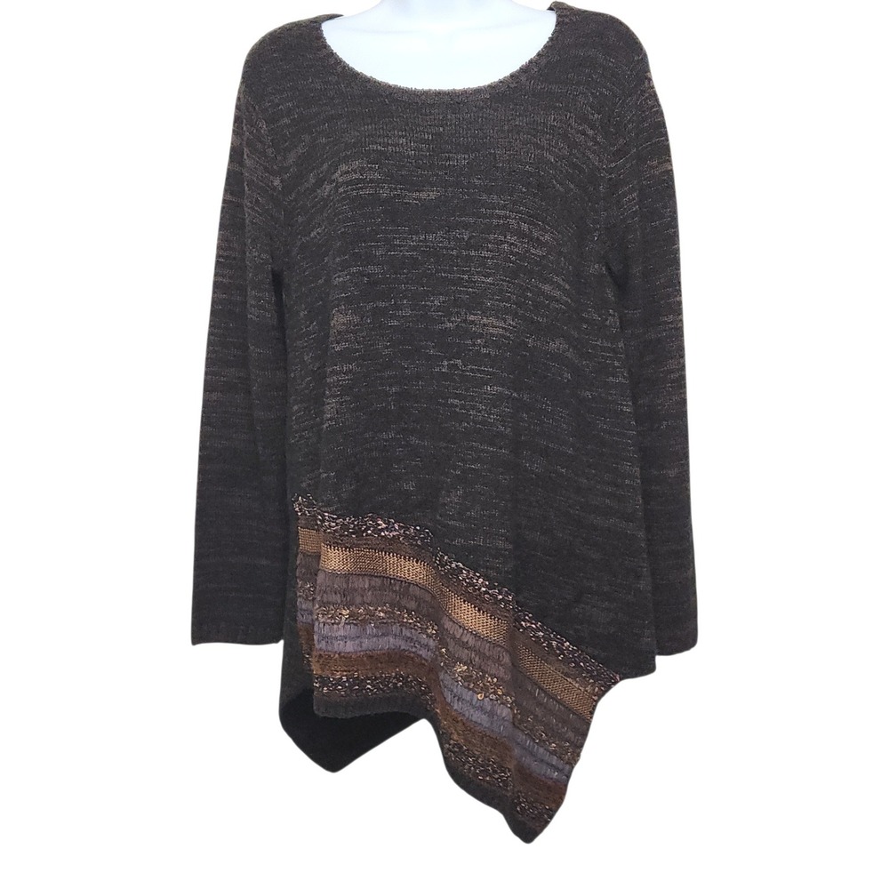 Soft Surroundings Asymmetrical Wool Blend‎ Sweater Tunic Sz PM Brown Space Dye